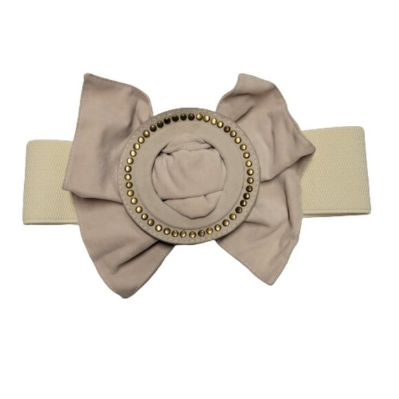 OVERSIZED Buckle Belt Large Ruffle Studded Buckle Grey Cream Womens Vintage Belt - Picture 7 of 16